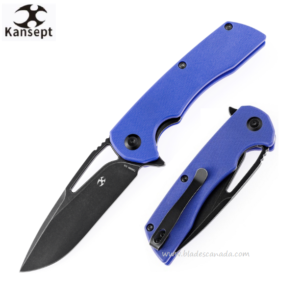 Kansept Kryo Flipper Folding Knife, D2 Black, G10 Blue, T1001B2